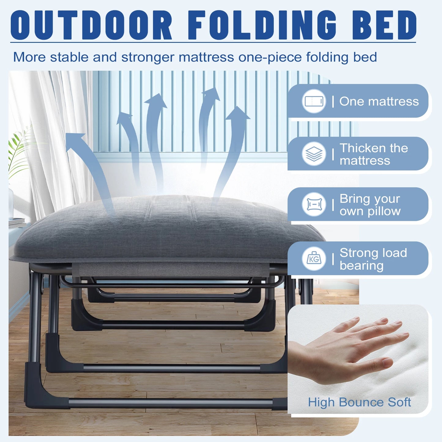 Sleeping Cots, Adults 6 Position,Portable & Foldable, Mattress /Pillow, Heavy Duty Sturdy Frame