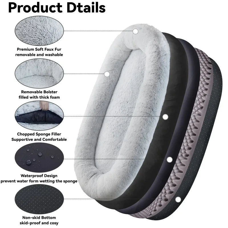 Human Dog Bed, 71''x45''x12'' Size Fits You  Washable Faux Fur Doze Off, Napping Orthopedic