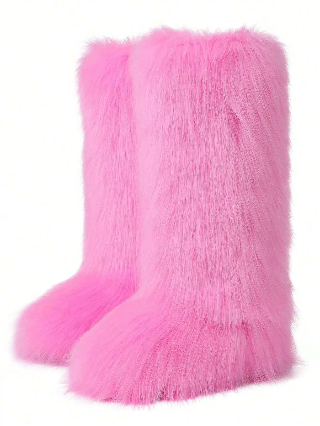 Furry Fluffy Women Snow Boots Warmplush Knee High Flats Luxury Punk Goth Women Winter Shoes