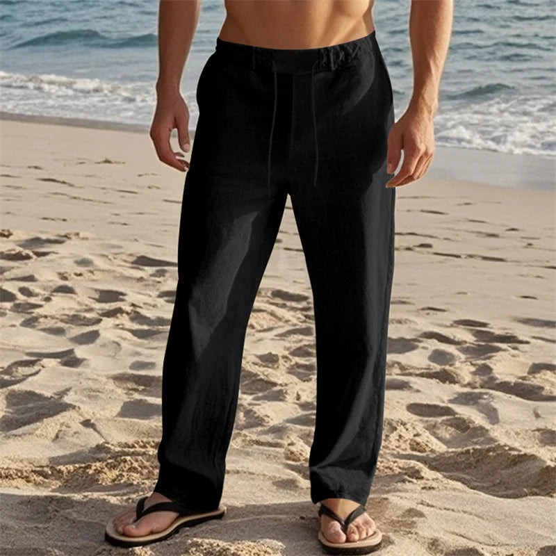 Men s Lightweight Drawstring Linen Pants-Pockets ComfortableTrousers for Summer Beach Wear