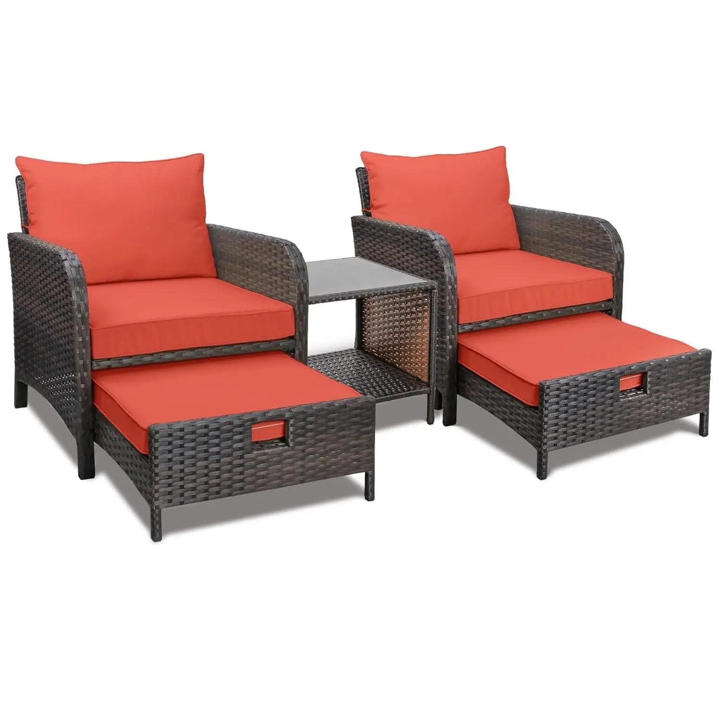 Balcony Furniture 5 Piece Patio Conversation Set, PE Wicker Rattan .Soft Cushions 2, Customized