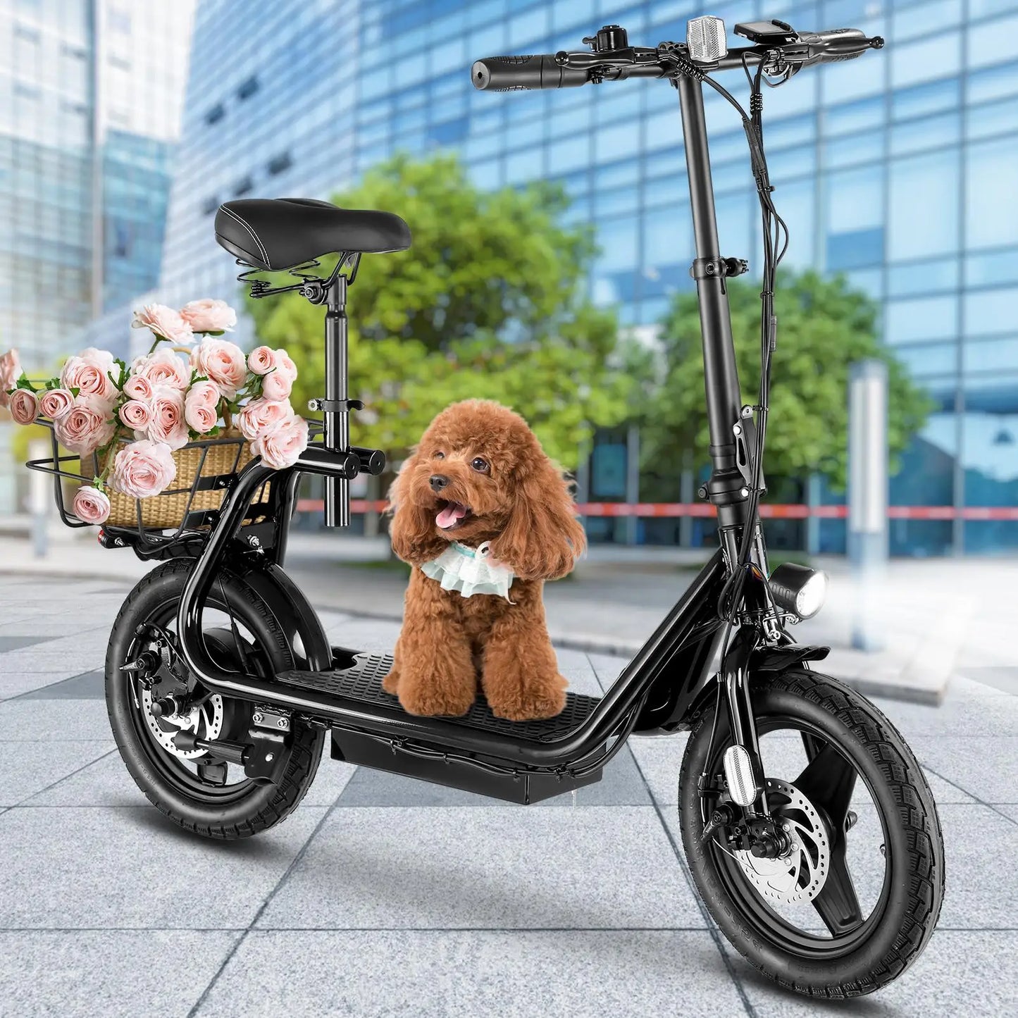 Peak 819W Electric Scooter 500W Motor W/ Seat 14" Tire, 30 Miles Ranges 20MPH Max Speed, to 300 LBS