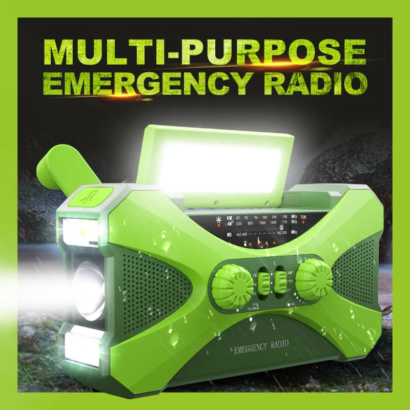10000mAh charger High Capacity Emergency Radio Solar Hand Crank LED Flashlight SOS Alarm Survival