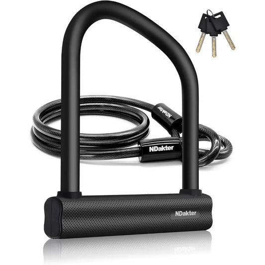 Bike Locks Heavy Duty Anti Theft, U Lock, Ebike, 18mm Shackle, 6FT Steel Security Cable, 3 Keys