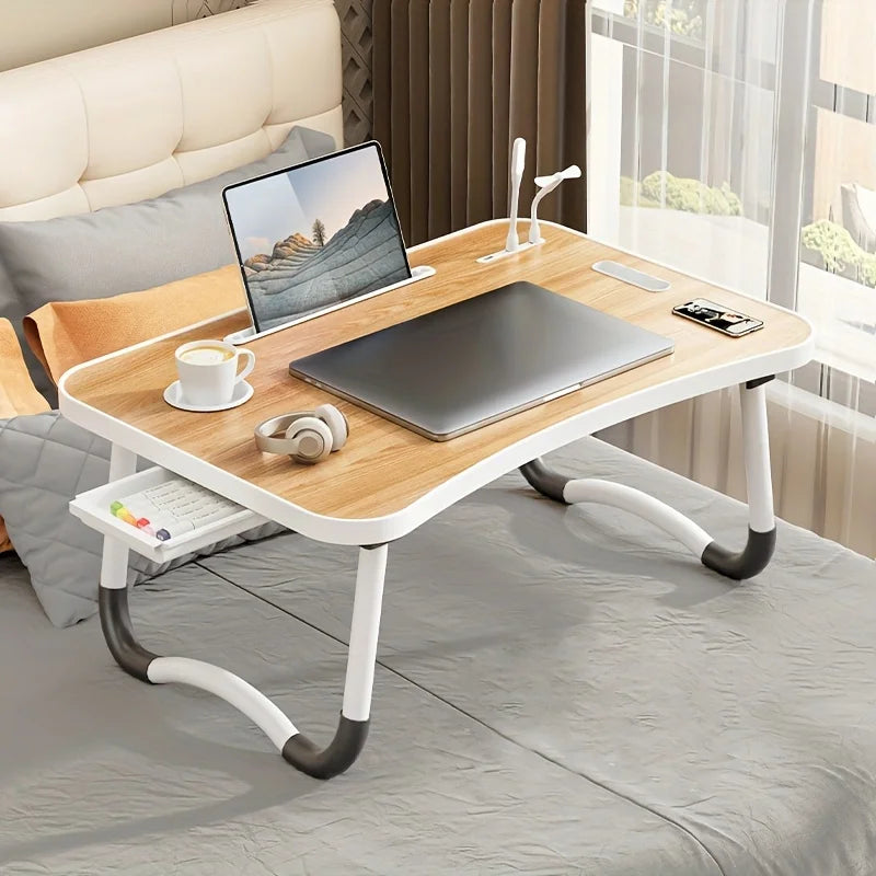 Portable Laptop Desk with USB Light, Small Fan, Cup Holder, laptop Slot, lifting Handle - Foldable