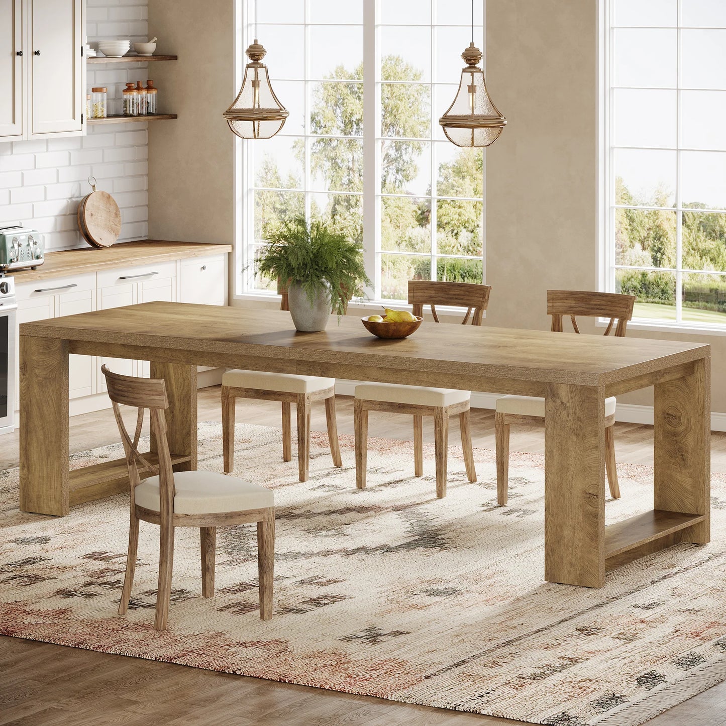 Tribesigns 86.61-Inch Dining Table for 6-8 People, Modern Long Kitchen Table,Pedestal Base, indoor