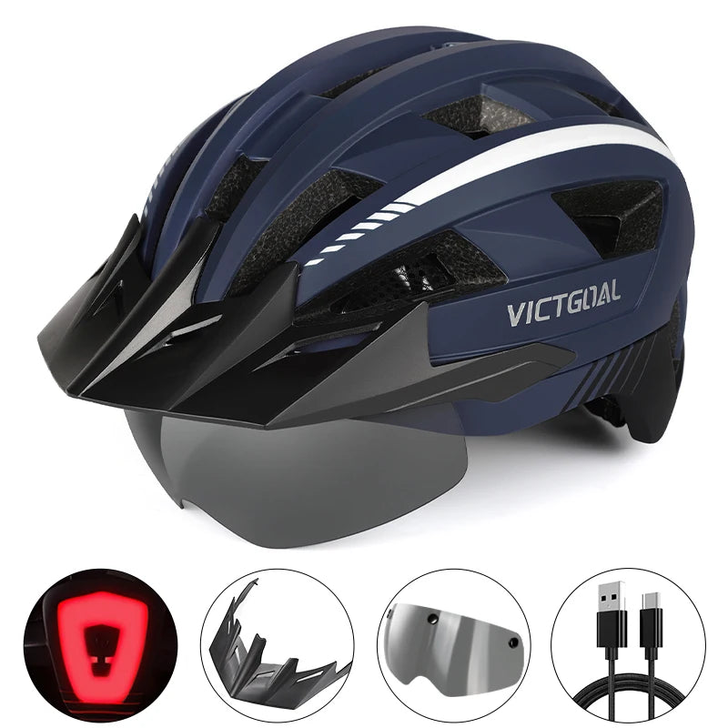 Safety Helmet,Men Women Visor Goggles LED Rear Light,Mountain,Bicycle  Racing Cycling Helmets