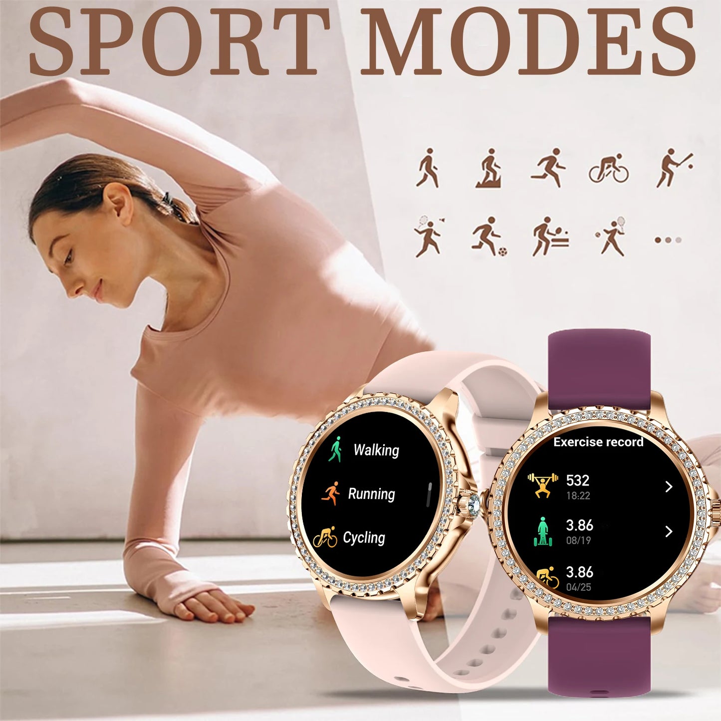 Smart Watch, women 1.32" Touchscreen Fitness Tracker, Wireless Calls, Music Time Display, Step Count