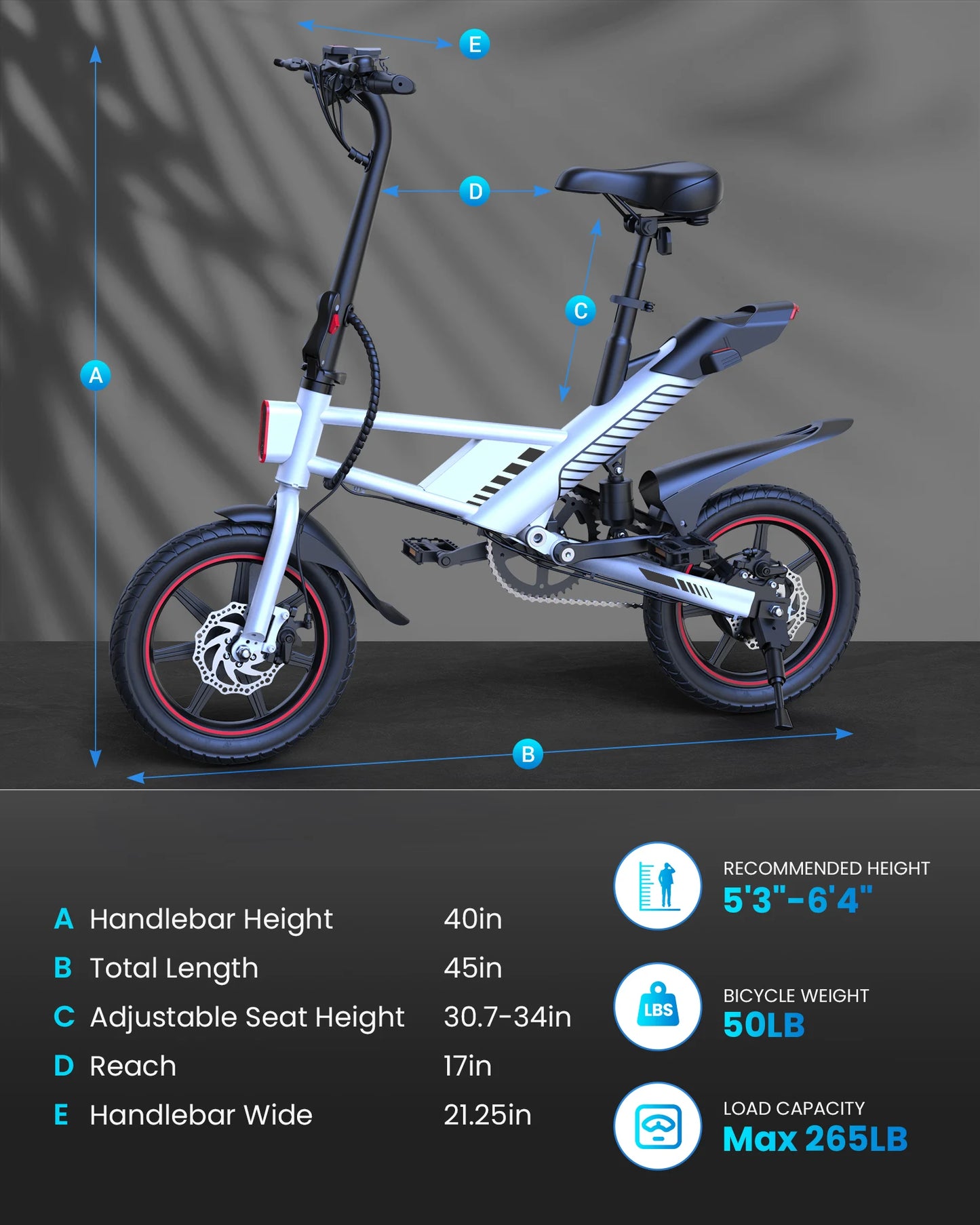 14" Ebike 450W Electric Bike,Adults, 18.6MPH 3 Riding Modes Mini , 36V 10AH Battery UL2849