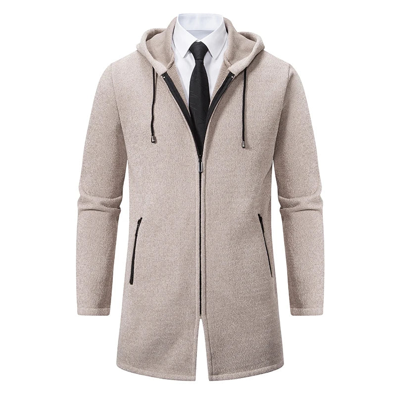 Winter Men's Thickened Hoodies Jacket  Long Sleeve Sweatshirts Cardigan  Solid Color Tops Overcoat