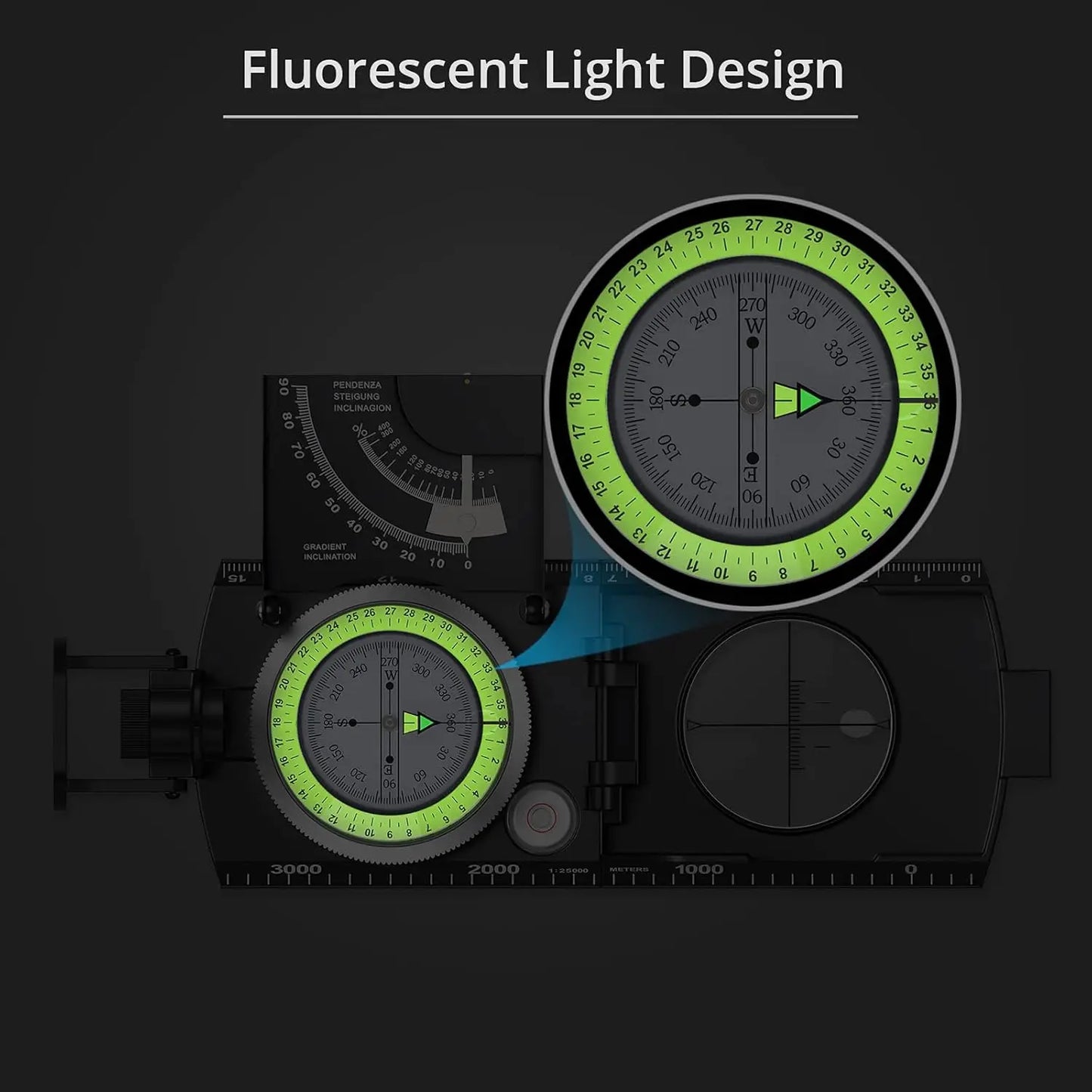 Waterproof Compass,Fluorescent Scale - Compass Navigation, Clinometer & Carry Bag Military trek