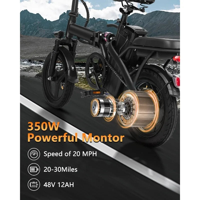 14" Foldable Electric Bike, Adults,Peak 500W Motor Max Speed 22MPH & Range 18-30 Miles