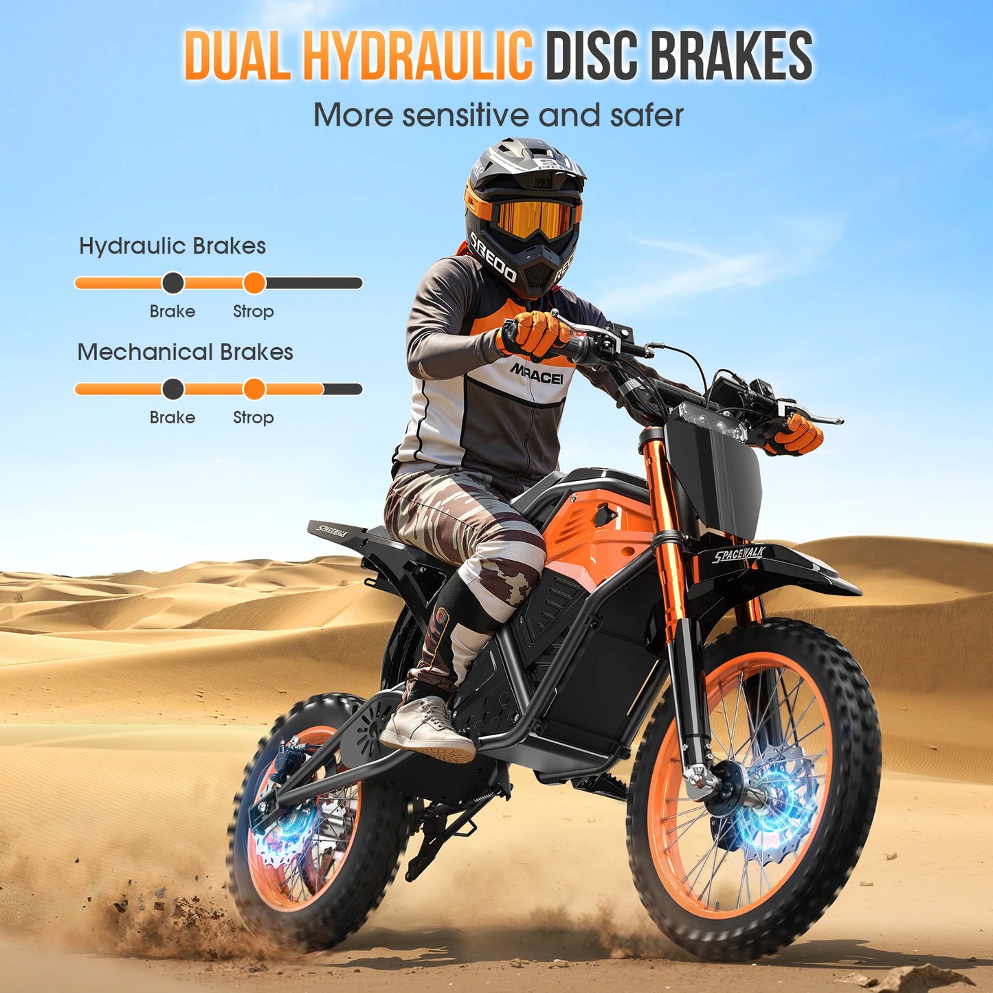 48V E-Dirt Bike, Adults, 3000W Peak Power,14"/12" Fat Tire, 37.5MPH 60 Miles Range