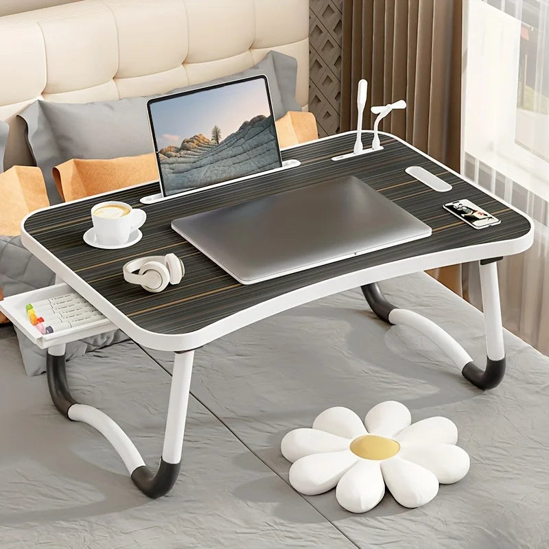 Portable Laptop Desk with USB Light, Small Fan, Cup Holder, laptop Slot, lifting Handle - Foldable