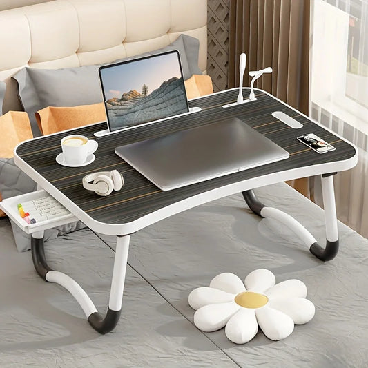 Portable Laptop Desk with USB Light, Small Fan, Cup Holder, laptop Slot, lifting Handle - Foldable