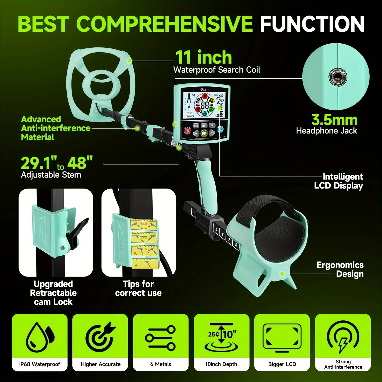 Metal Detector Professional Underground Gold Pinpointer Detecting Jewelry Treasure High Sensitivity