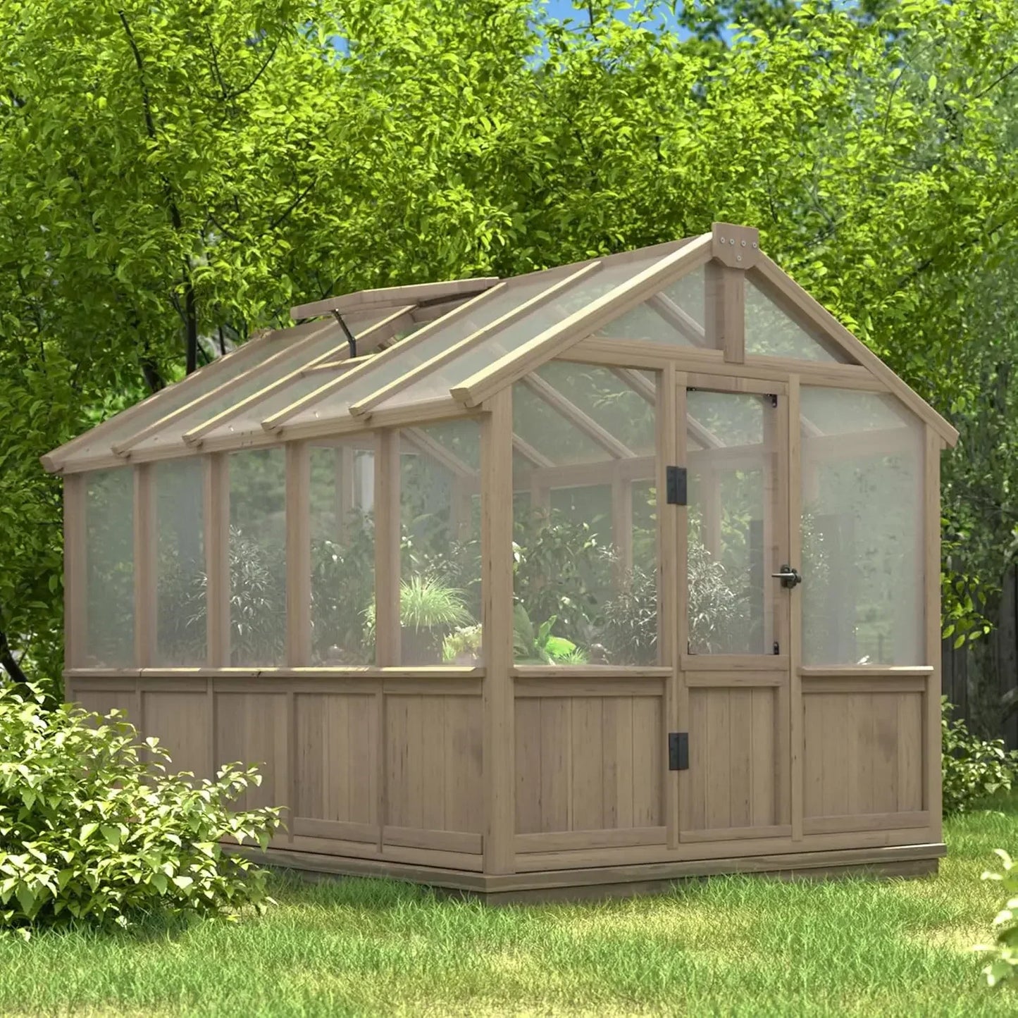 6x10 FT Green House, Outdoor, 6MM Thick Polycarbonate Panel Wooden Walk-in Greenhouse Kit Lock/Door