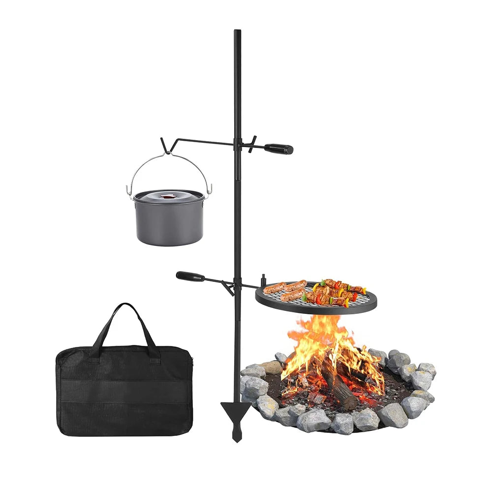 Swivel Campfire pit Grill, Carrying Bag Heavy Duty Steel Gratee Over open Fire Pits 360° Adjustable