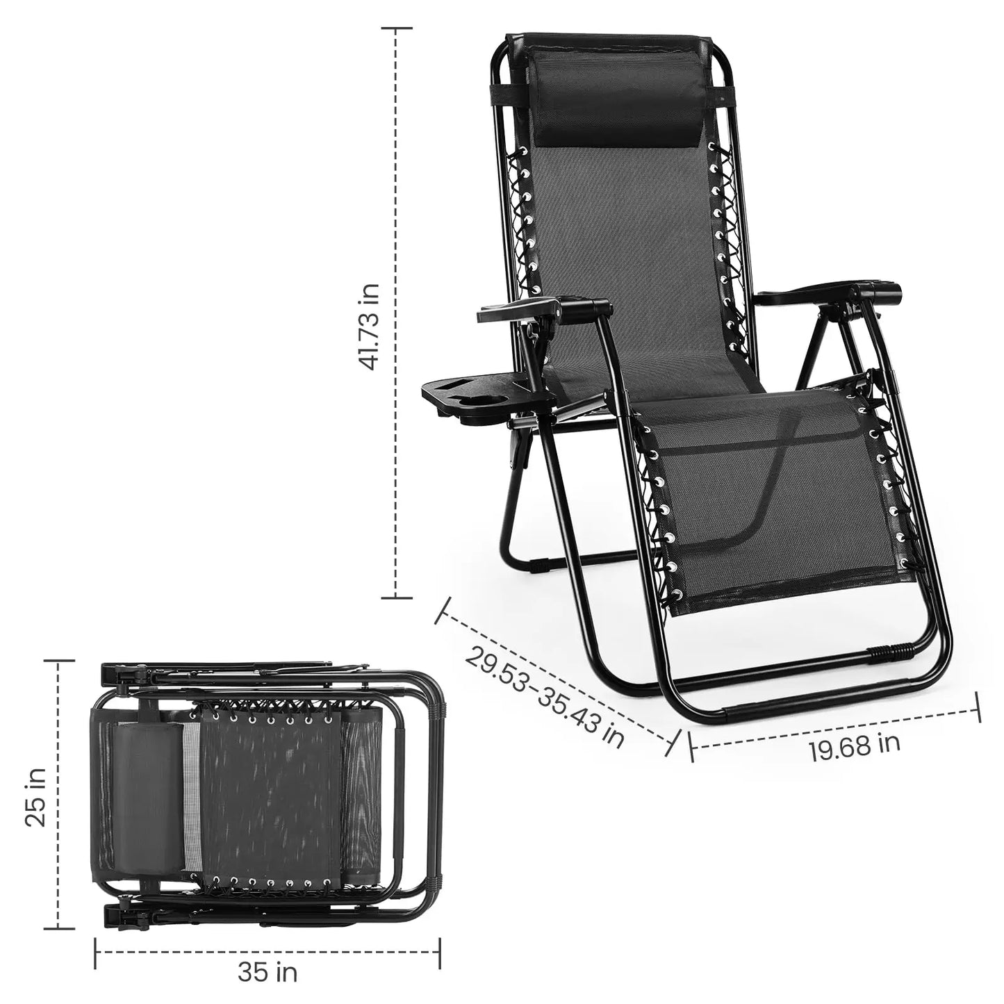 Zero Gravity Set 2 Portable Recliner Camping Patio Outdoor Chair,Cup Holder Trays Adjustable Pillow