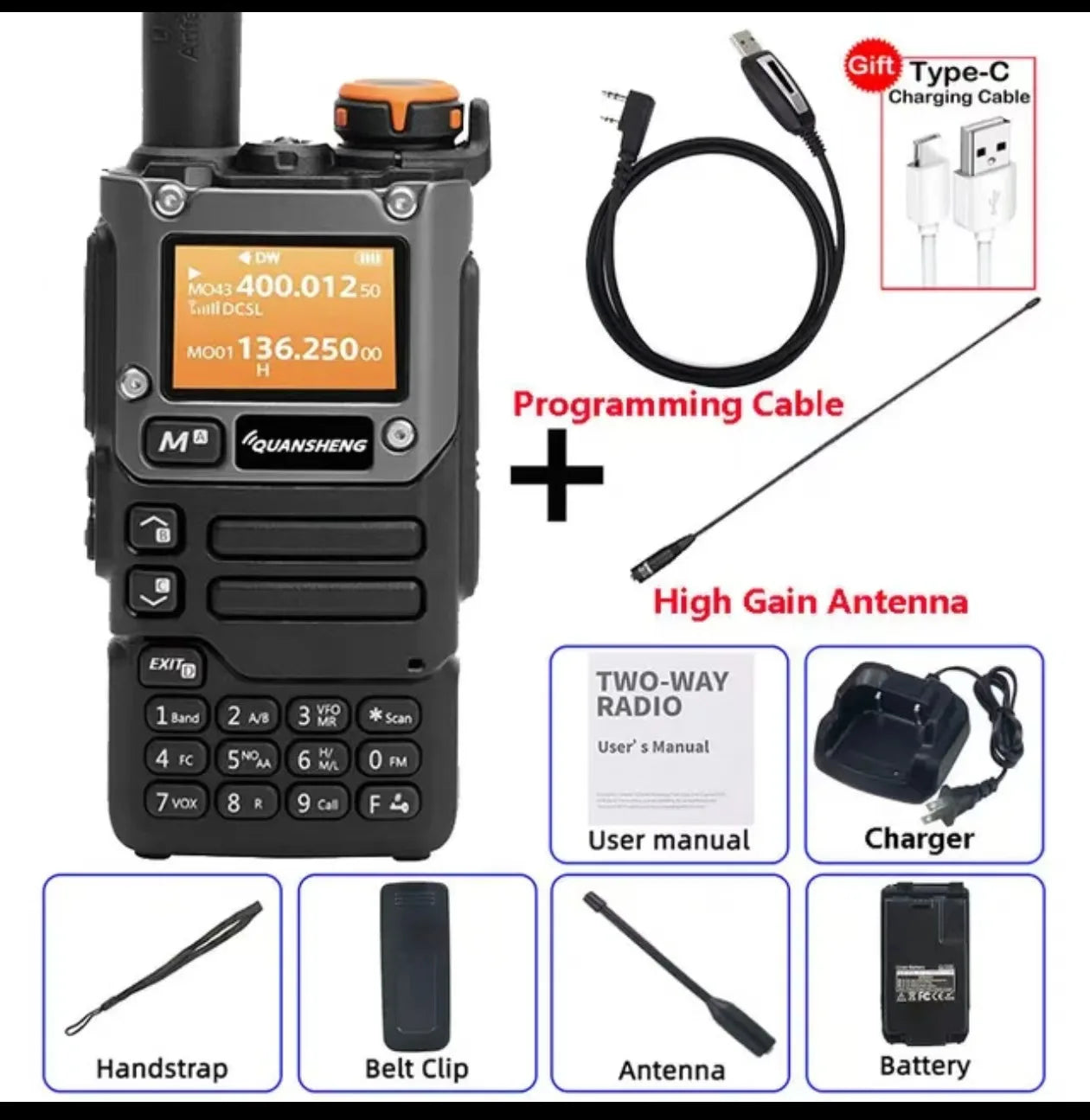 UV-K6 Walkie UVK58 Air Band Radio TyepC Charge UHF VHF DTMF Scrambler NOAA Wireless Frequency 2 Way