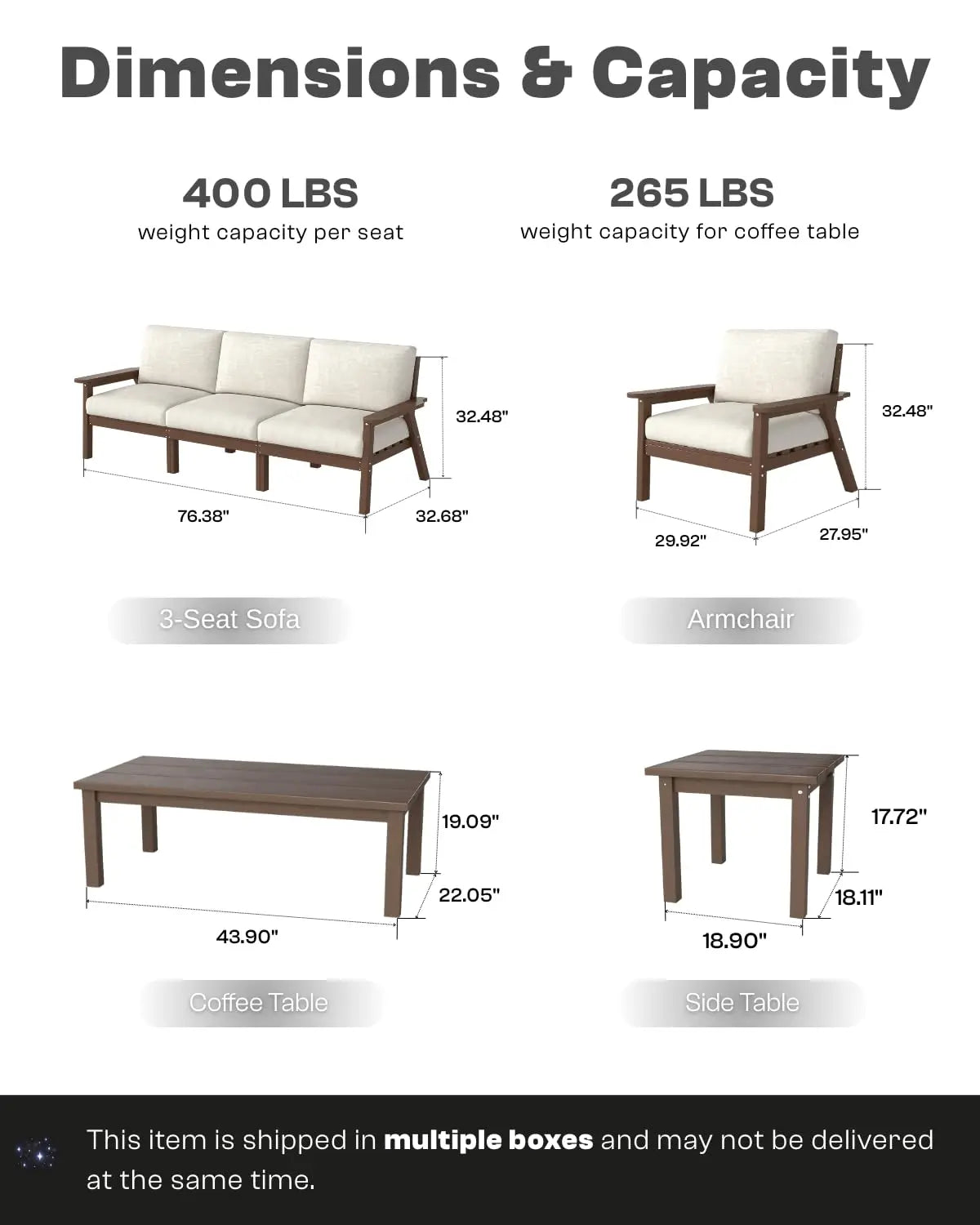 Patio Set 8 Seats, Outdoor Sectional, Beige Washable Thick Cushions, Coffee Table, Patio