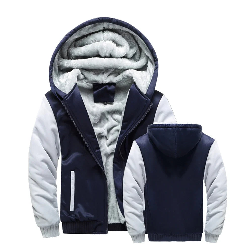 Winter Jacket Men Warm Thick Fleece Male Zipper Hooded  Outerwear Long Sleeves Sports Hoody