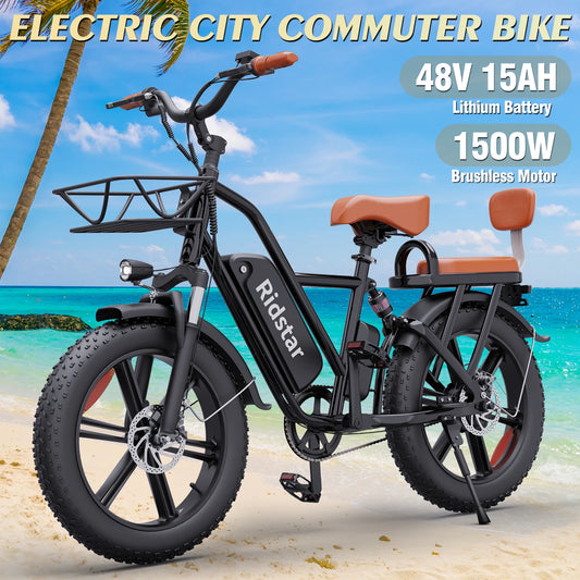 1500W 30MPH 30-70Miles 48V 15.6AH Removable Battery Ebike 20" x 4.0 Fat Tire Commuting 2 Seater