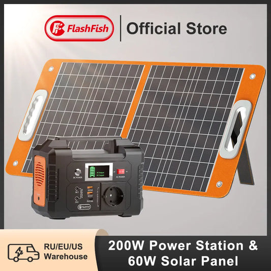 151Wh Solar Generator AC 200W Power Station,18V 50W Foldable Solar Panel Battery Complete Kit