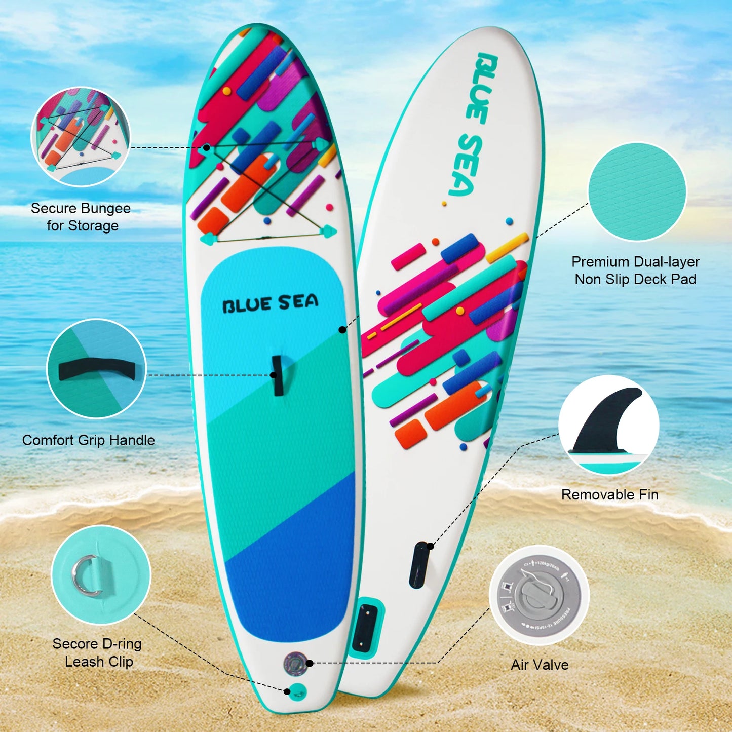 9ft 9in Inflatable Stand Up Paddle Board for Adults, Anti-Slip EVA Deck, Premium Accessories