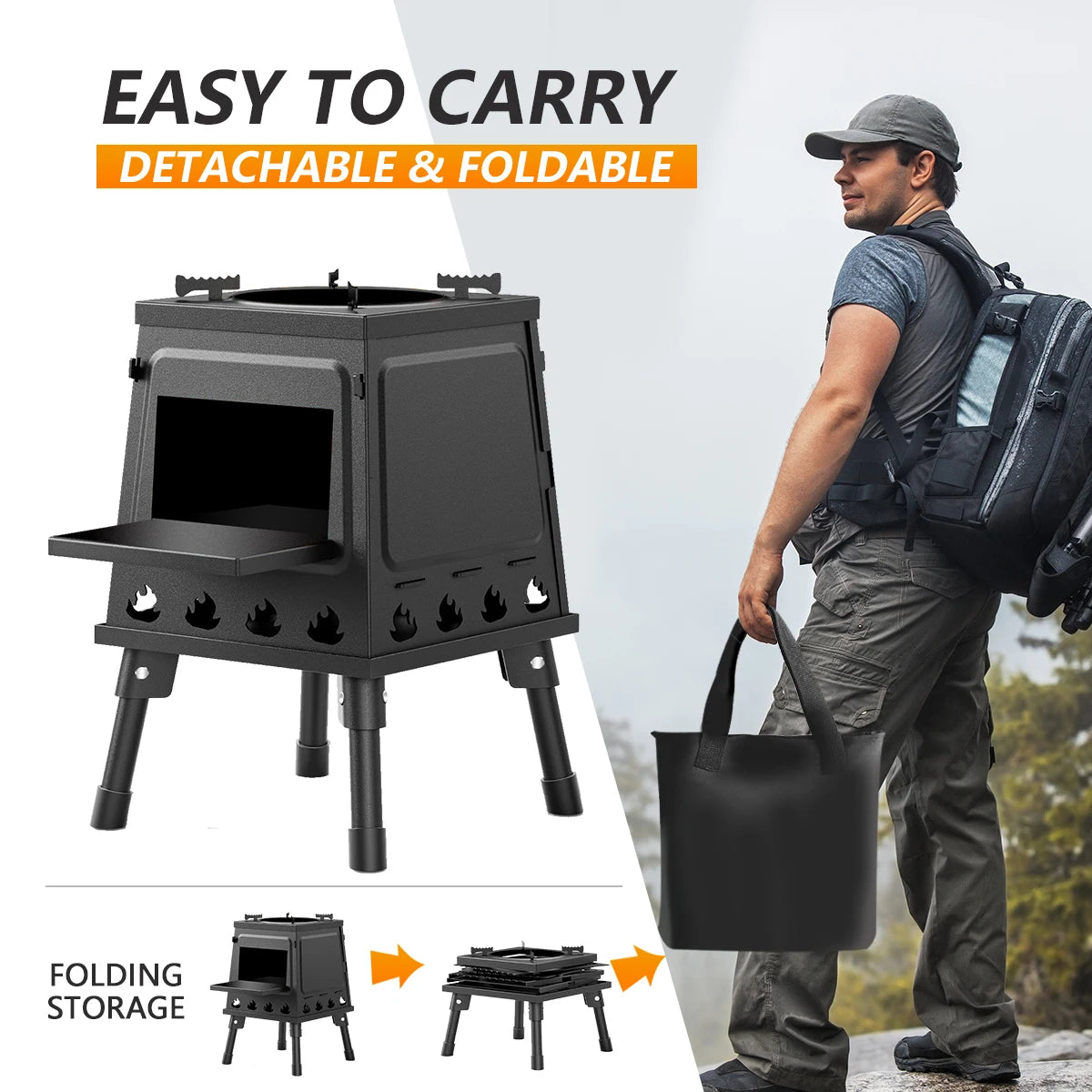 Wood Burning Camp Stove Portable Cast Iron Wood Stove For Outdoor Hiking Picnic BBQ Travel