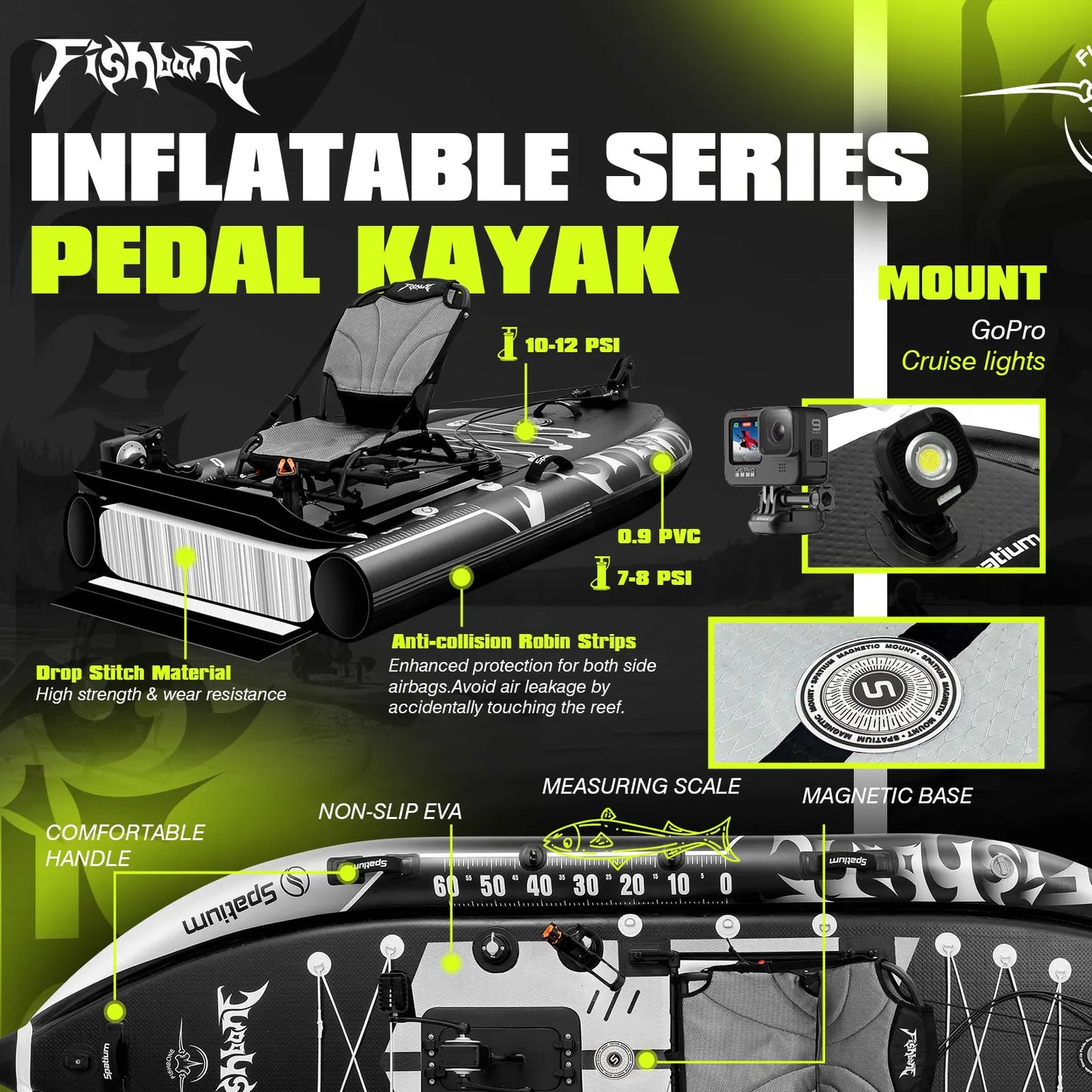 Fishing Kayak Boat Pedal Drive Siton Top Pedal Drive Kayak Orientation System, 11'*44"*4",Cap.507LBS
