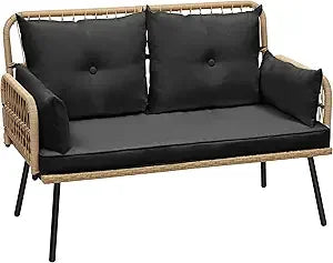 Outdoor Patio Set 4 Pieces, Wicker,Soft Cushion & Coffee Table, Rattan Bistro Set Patio Set Chairs