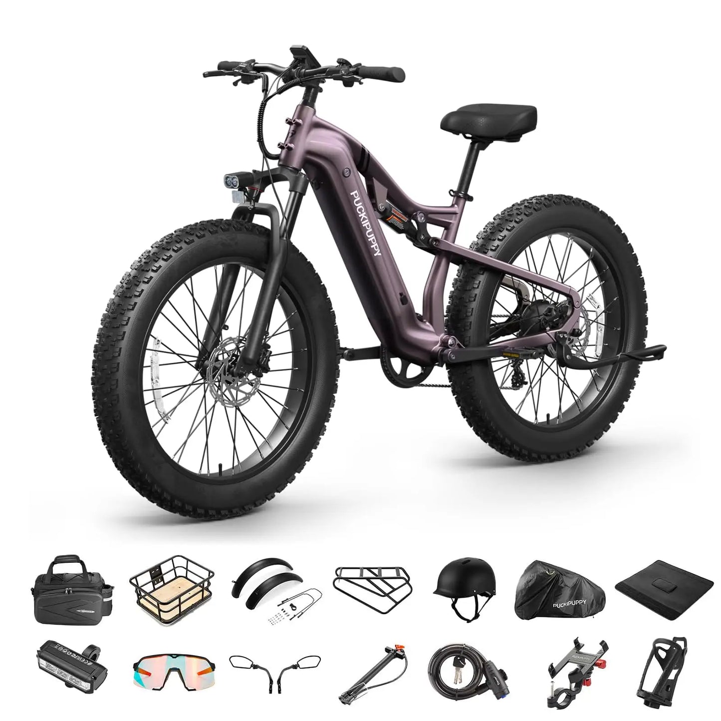 PUCKIPUPPY Lab-pro E-Bike 26" Fat Tire Full Suspension Mountain1350W 48V 20AH Ebike 2-Yr Warranty