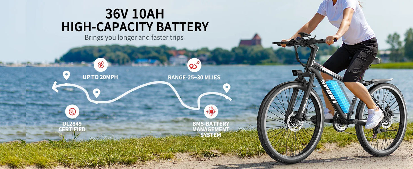 26''Electric Bike, 700W Peak Motor,20MPH 35Mi ,480Wh Removable Battery, 7-Speed& LCD Display