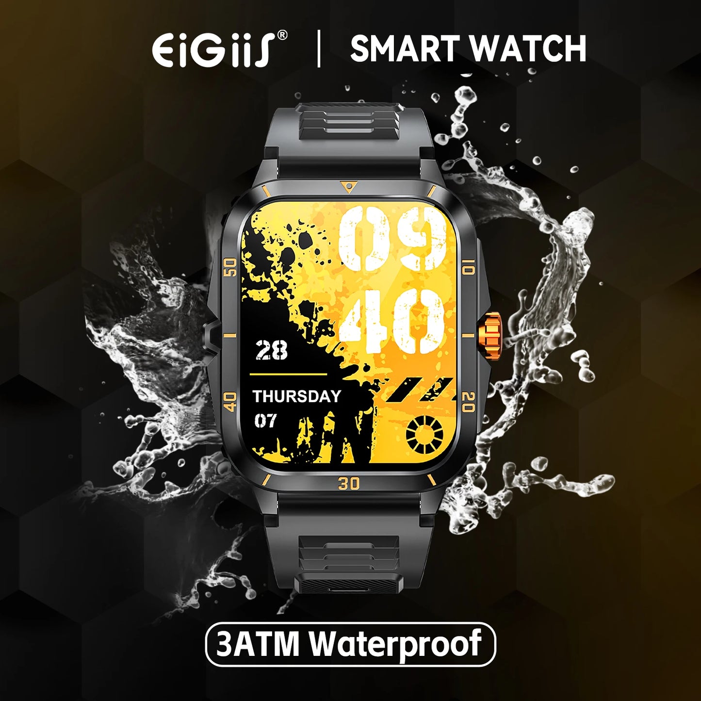 Smart Watch 3ATM Waterprf 1.96" IPS Screen KT71 Men 100+ Sport Mode Heart Rate Blood Pres. Bluetooth