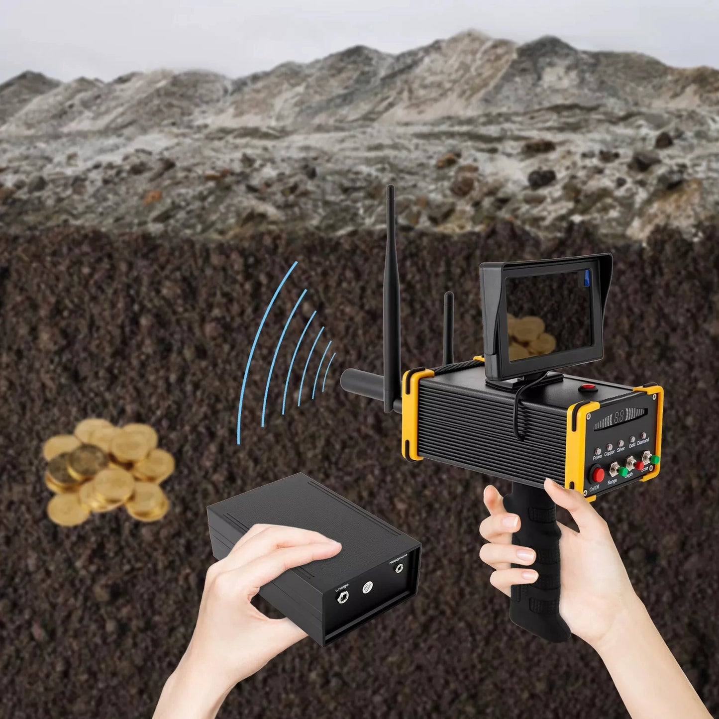 Long Range 3D Gold Silver Gem Diamond Metal Detector – LCD Treasure Hunter Tool