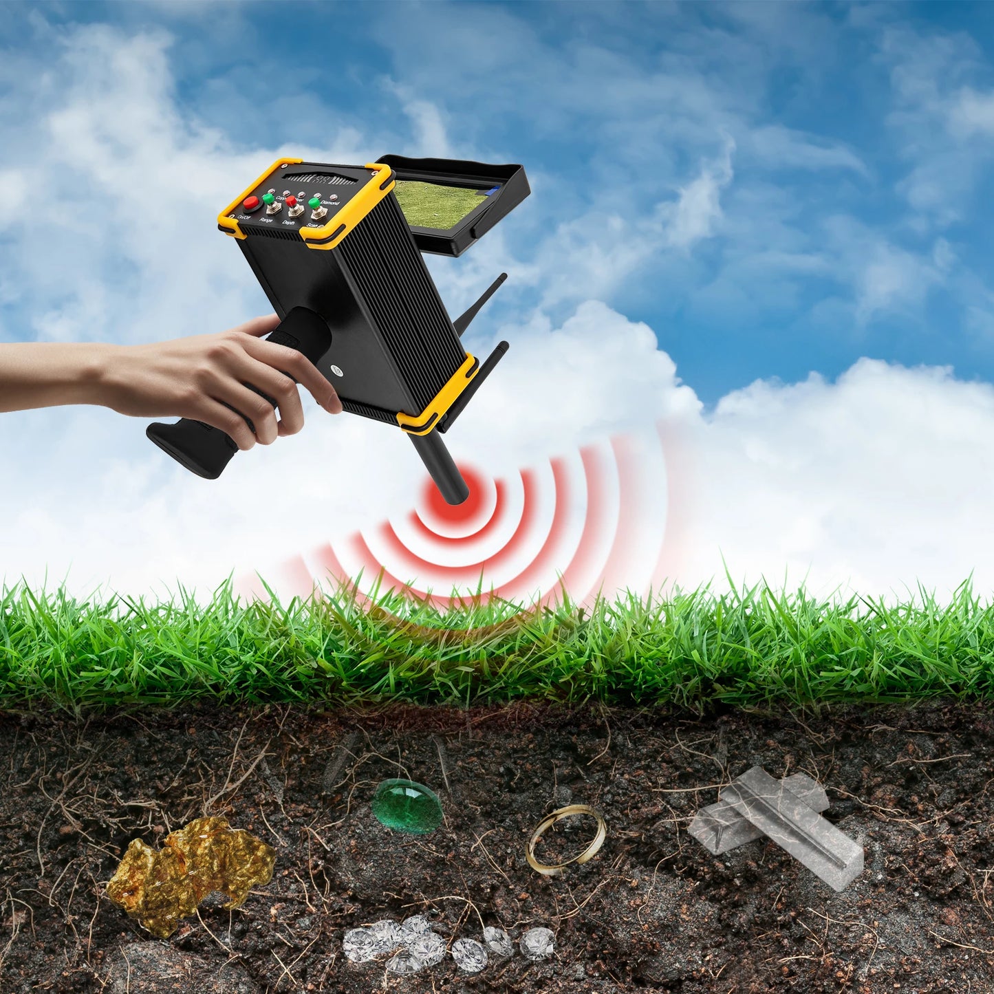 16m Depth 900m Range Metal,Gold Finder Undergrnd,W/ High Definition LCD Display,Auto Rotation Search