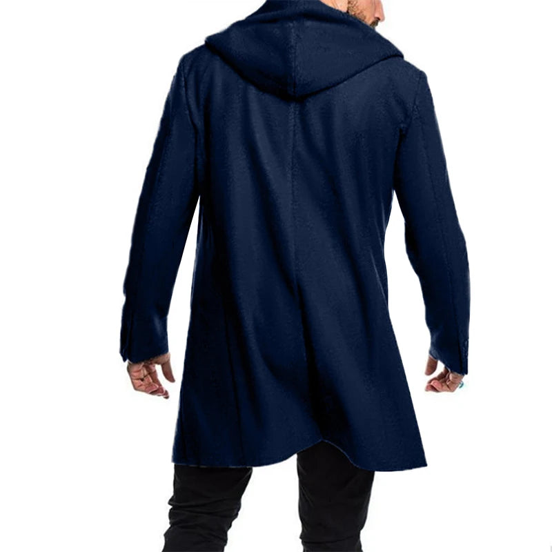 Men s Winter Duffle Coat Loose Fit Classic Wool Blend Long     Sleeve Hood Toggle Outwear