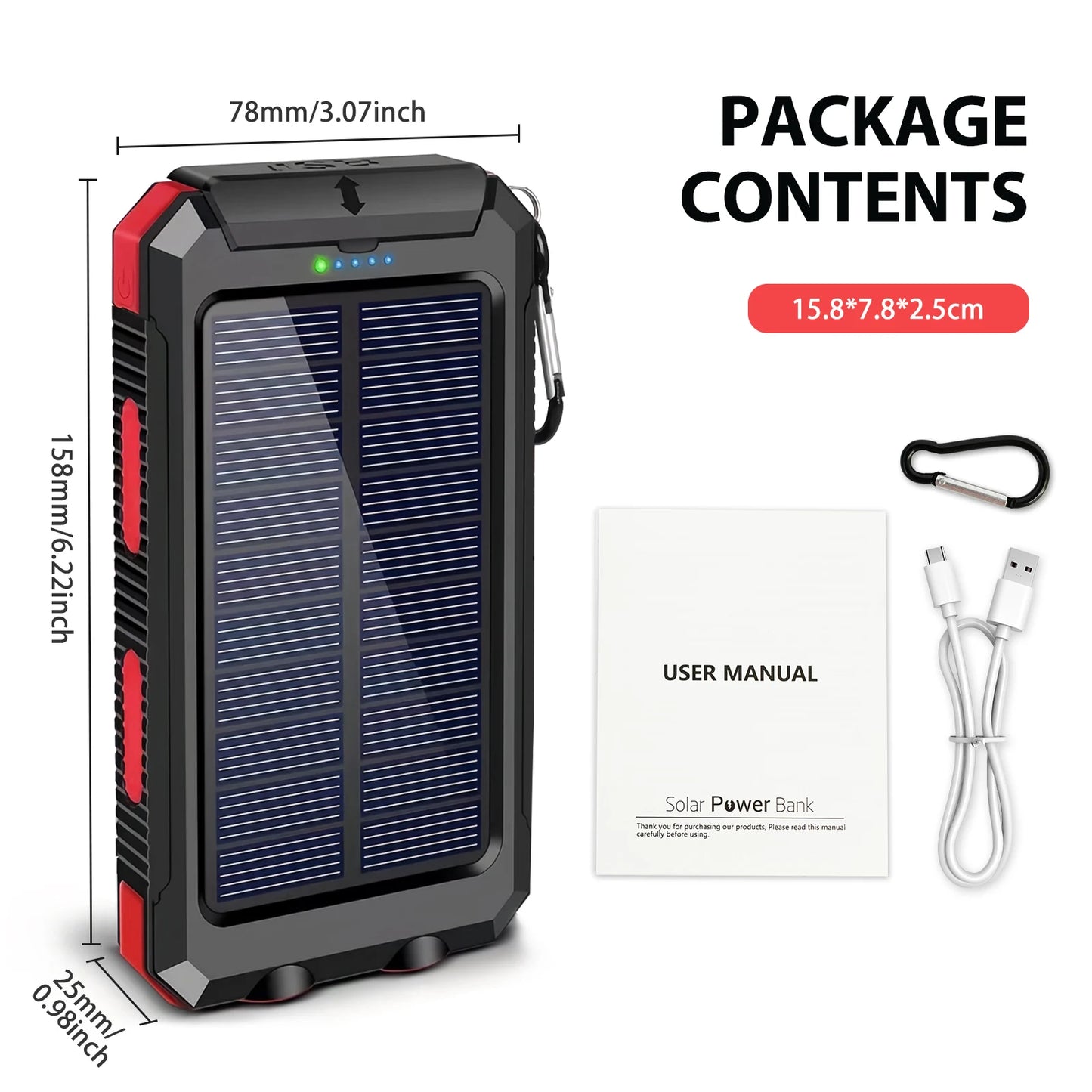 30000mAh Solar Power Bank Portable Dual 5V USB Ports 2 LED Light Flashlight Fast Charge phones ntbk