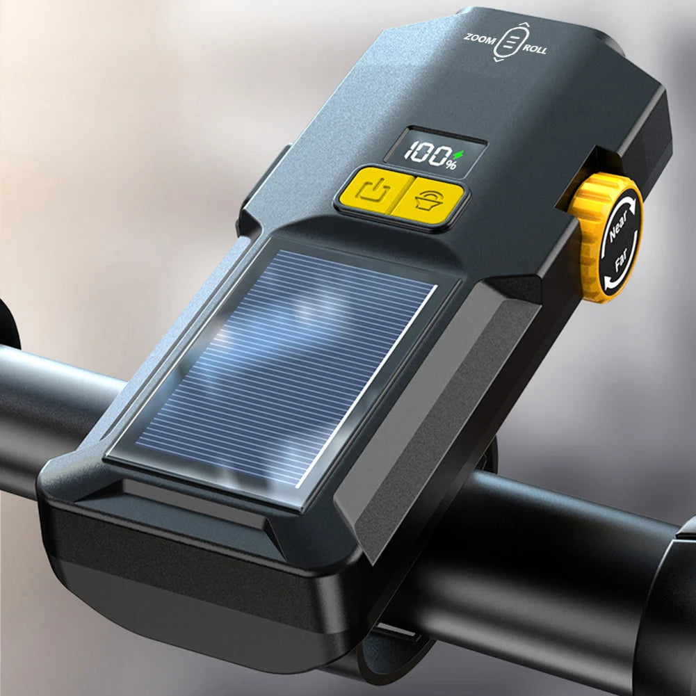 Solar Bike Front Light USB Recharge,Safety Front Lamp, Display High Brightness ,Night Riding