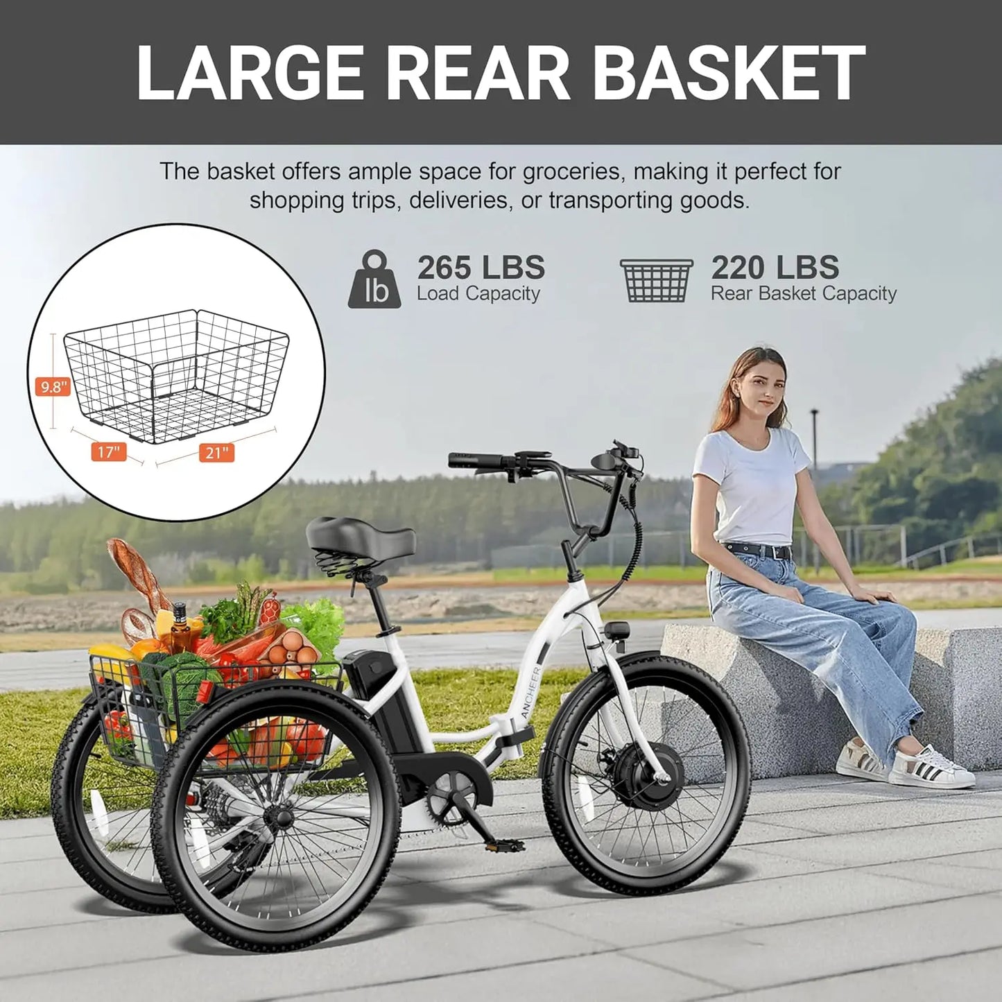 E-Tricycle, Adults, Peak 600W Folding, 24" 499Wh Ebike for Seniors, 15.5MPH Electric Bike