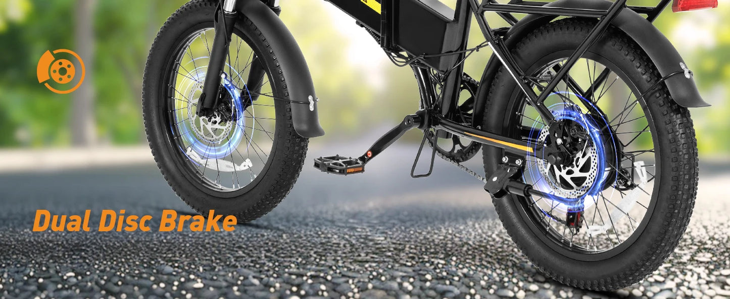 A20 E-Bicycle 1200W Peak Motor 48V10.4AH Lithium Battery Electric Bike 20*3.0 Inch Fat Tire E-bike