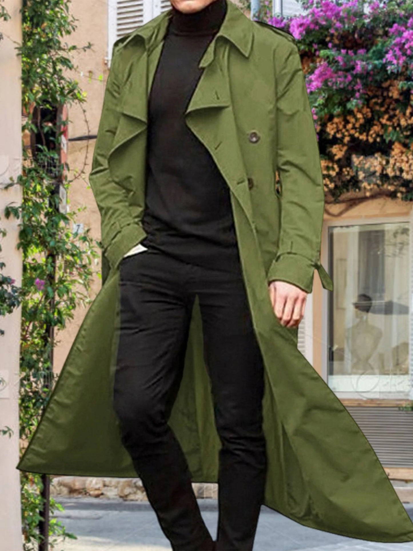 Men s Classic Wool Blend Trench Coat, Removable Belt, Notched Lapel Collar Warm Winter Overcoat