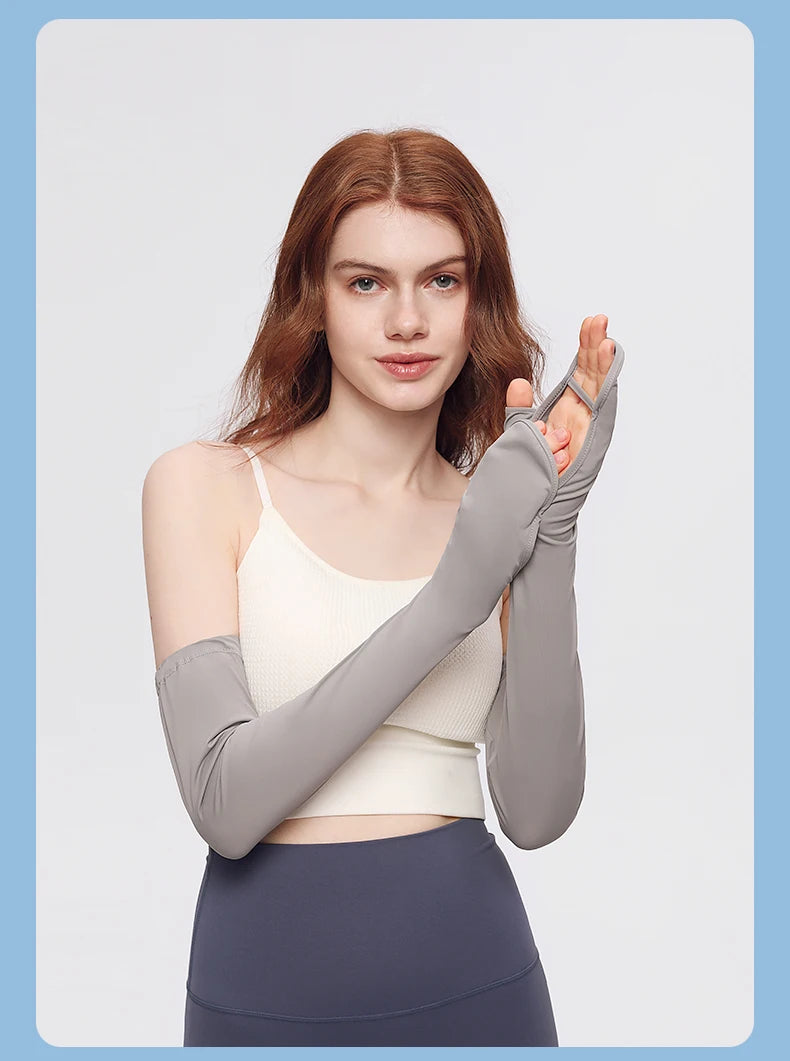 Sun Protection Long Gloves Woman Driving Anti UV Full Coverage Sleeves Ice Feeling Arm CoversUPF50+
