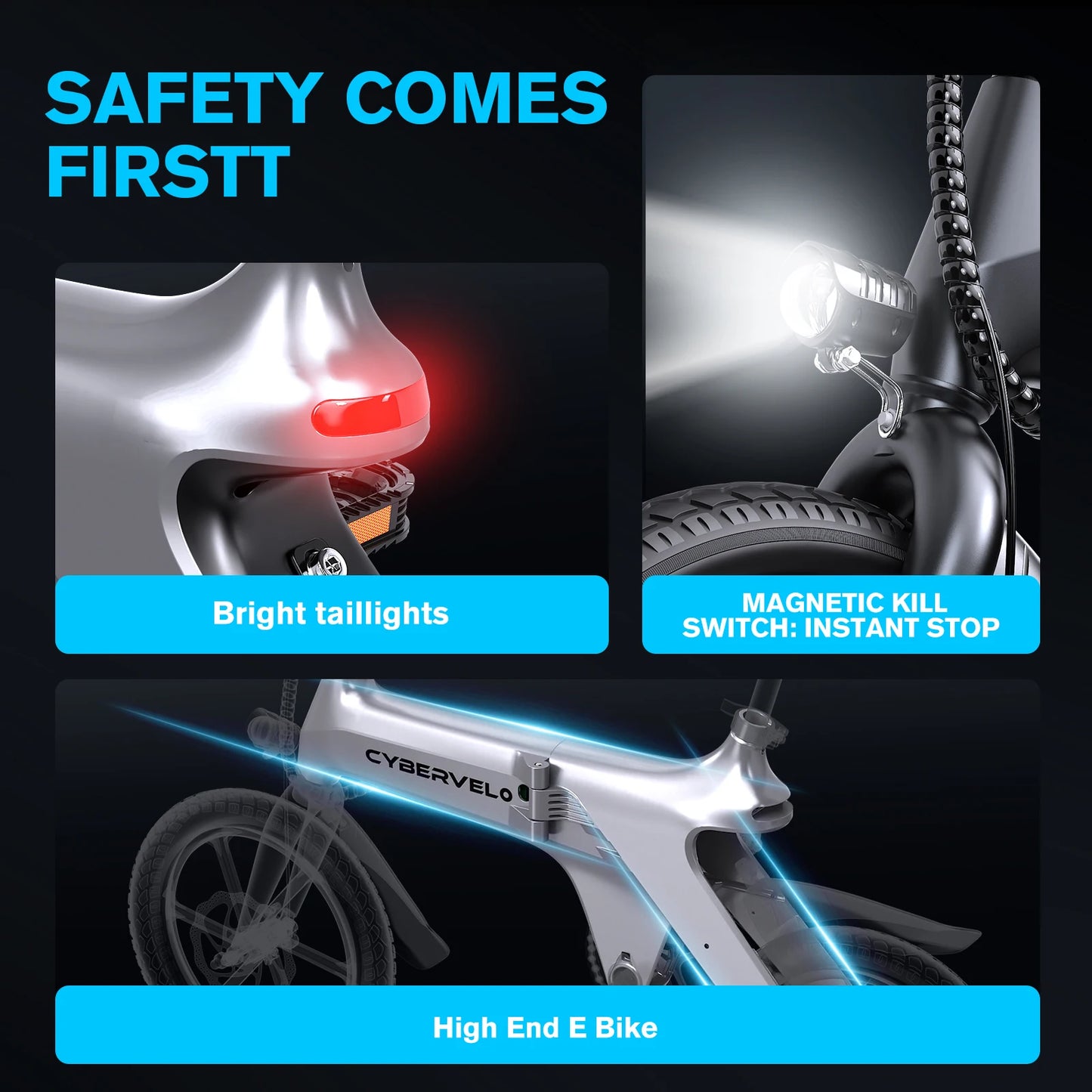 Cybervelo 500W Peak Motor, Foldable E-Bike,City 20MPH Ultra light weight Long Range Commuter