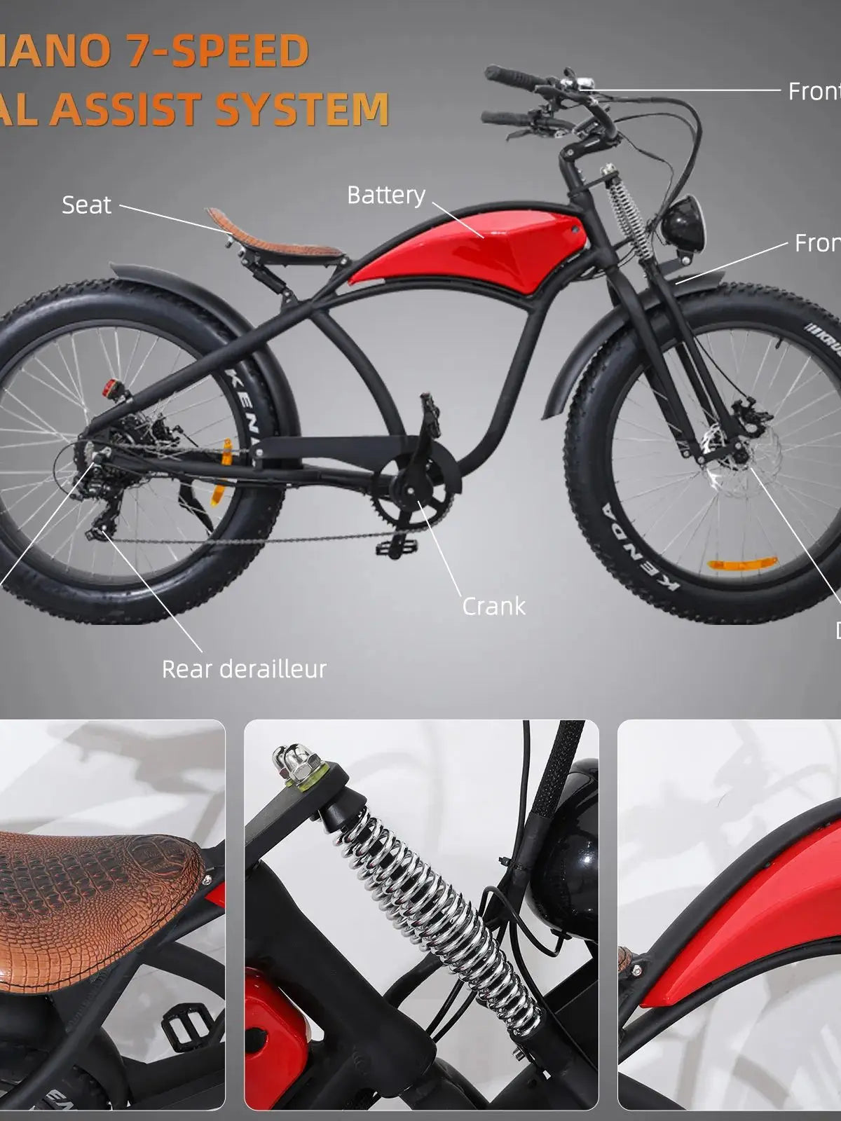 Electric Mountain Bike, 750W 31MPH Class 3,48V 15Ah 37Mile Fat Tire Bicycle, Dual Suspension 7-Speed
