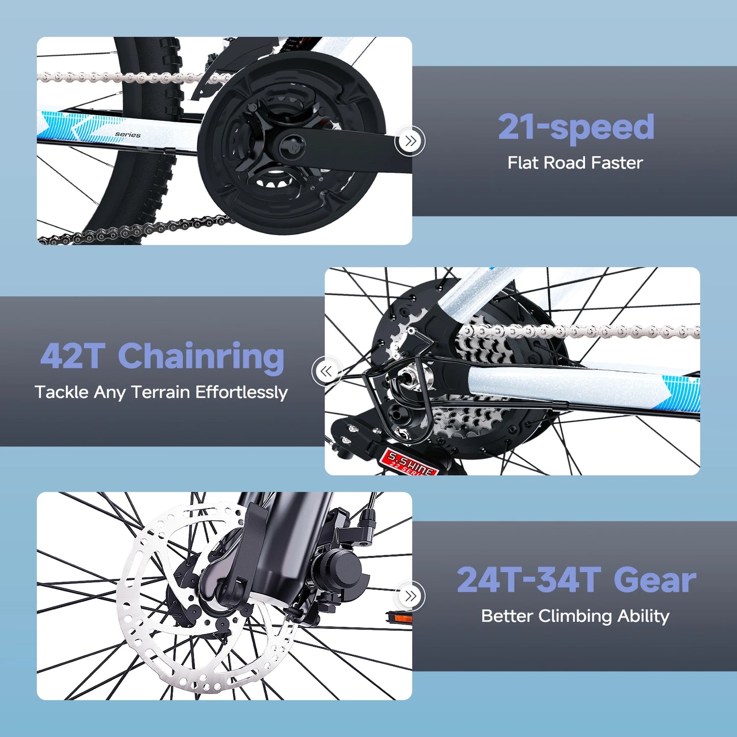 26" E- Bike Mountain Bike With 1000w Peak Motor Electric Dirt Bike With Great Climbing Ability