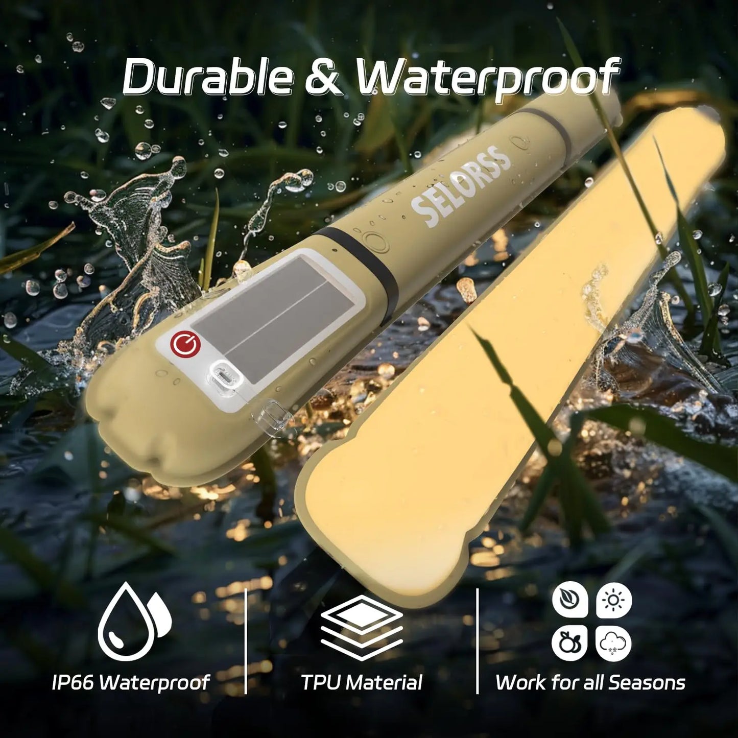 Solar Camping Lantern 2000mAh Folding Waterproof 3 Warm Light,Hiking Camping Fish USB-Type C