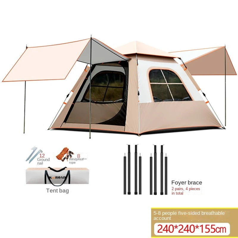 Portable Automatic Pole With Two Doors Two Windows With Canopy double-layer Waterproof Anti-UV Shade
