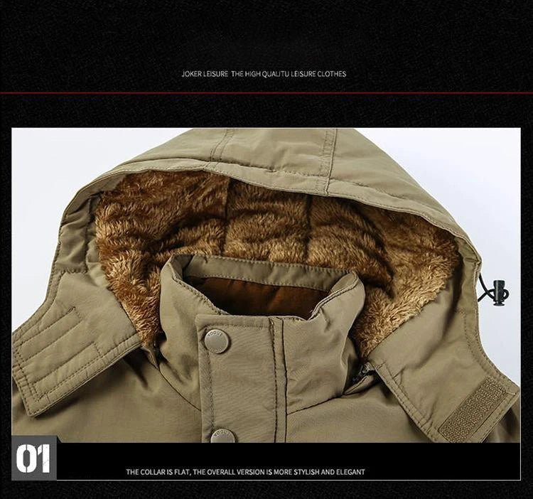 Men's Winter Jacket Fleece Linning Parka Coat Hooded Windbreaker Warm Big Size 6XL Multi-pocket